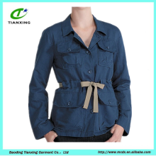 OEM cotton-linen ladies safari jacket with belt